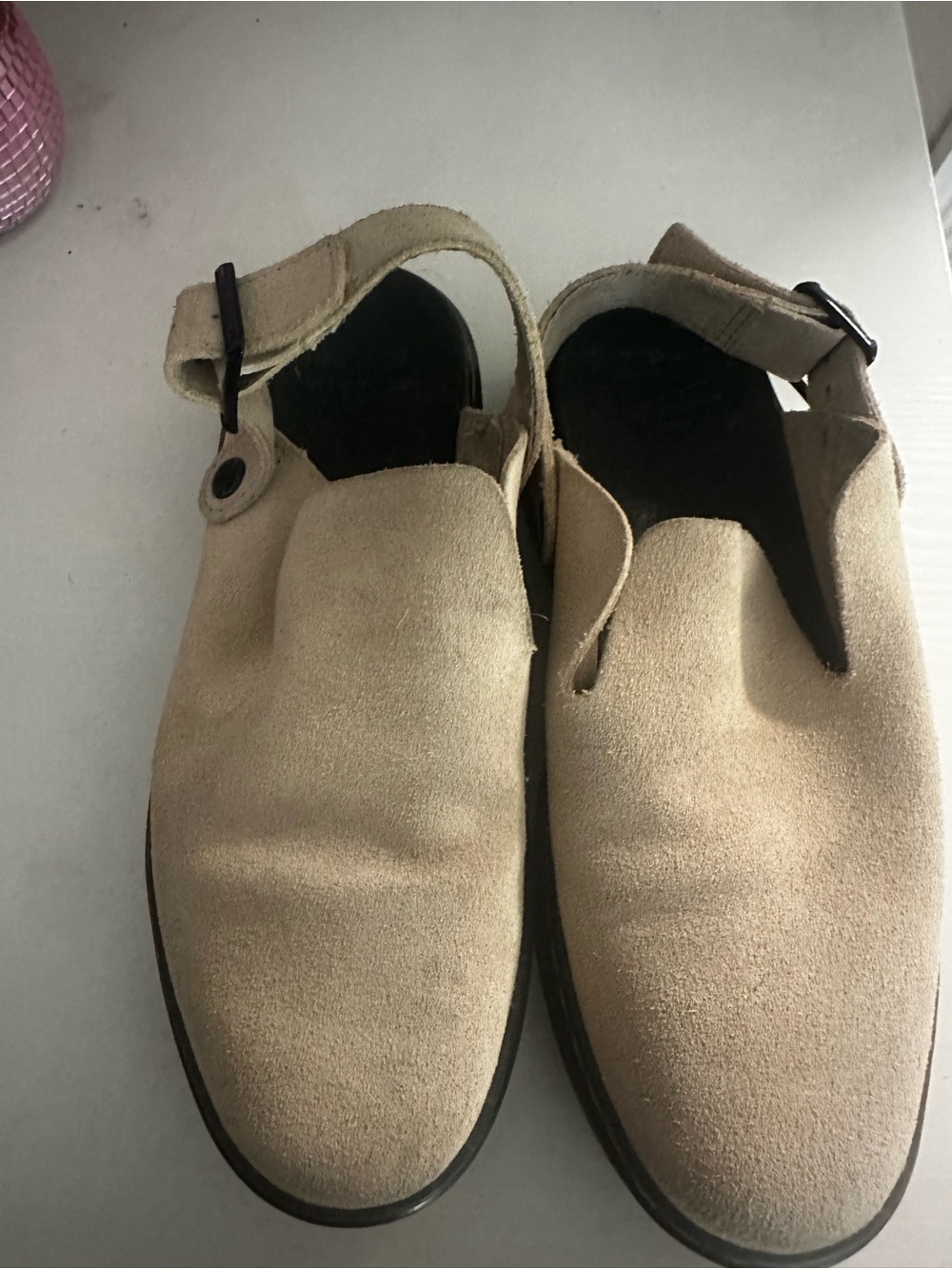 Dr. Martens Beige Suede Slip-On Loafers with Strap